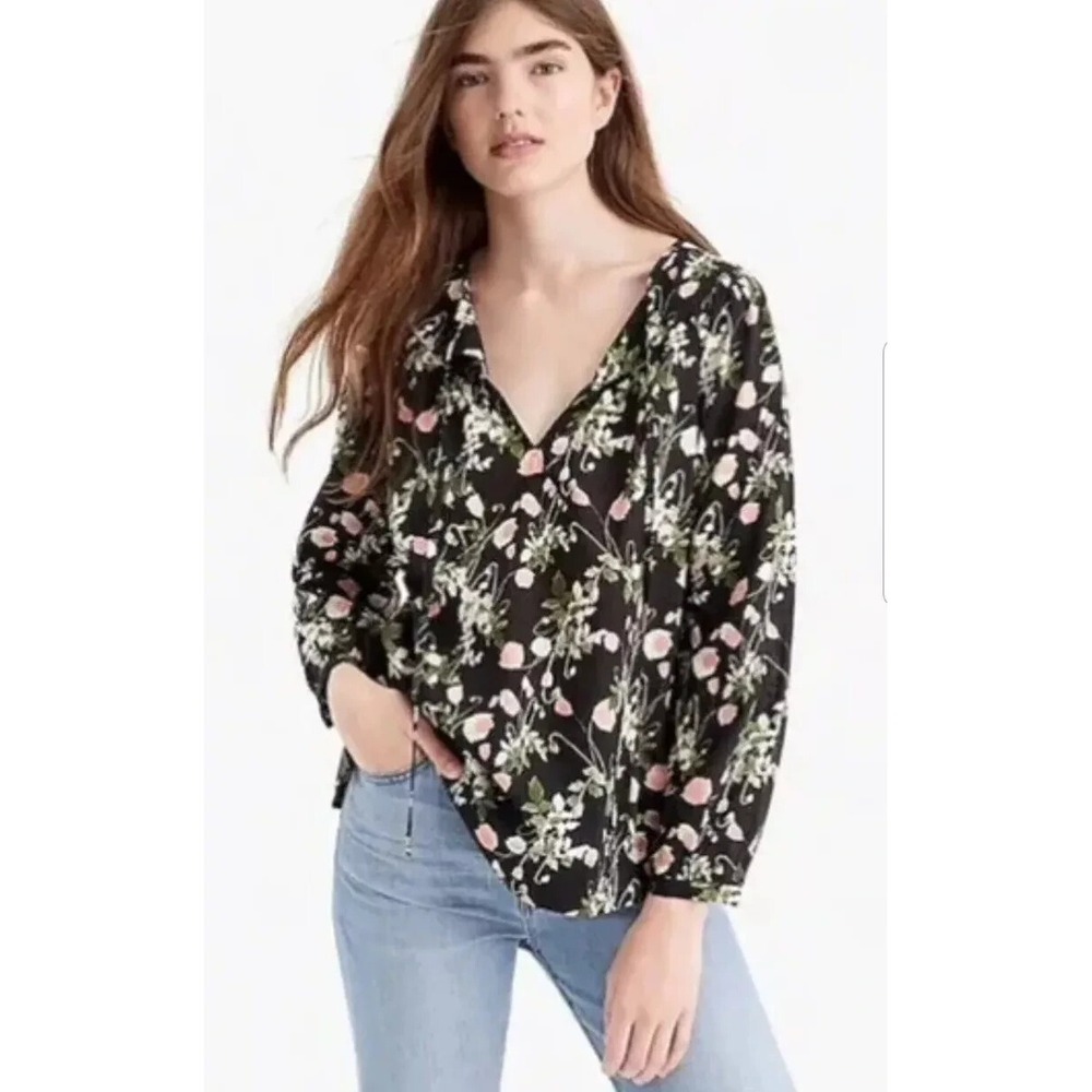 NWT J Crew Liberty London Poppy Dream Peasant Top Floral Boho Cotton XS 0 2